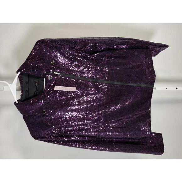 NWT Colleen Lopez Purple Sequin Moto Jacket Sparkly Evening Blazer Size Small - Picture 3 of 5